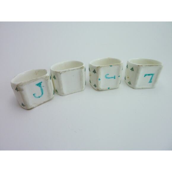 Vintage Christmas Tree Napkin Ring Holders Merry Christmas Ceramic Napkin Rings - Picture 4 of 5